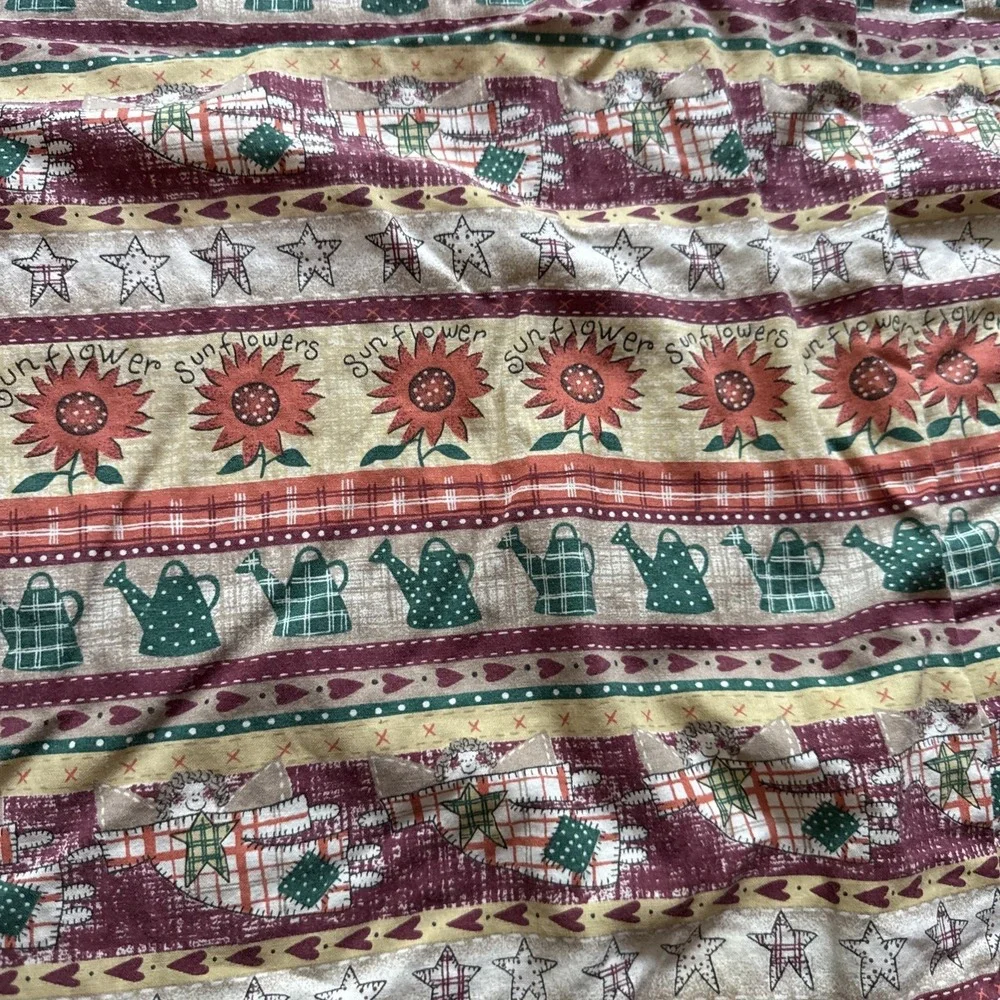 Handmade Vintage Cotton Throw Sunflowers Watering Cans Gardening  39x64